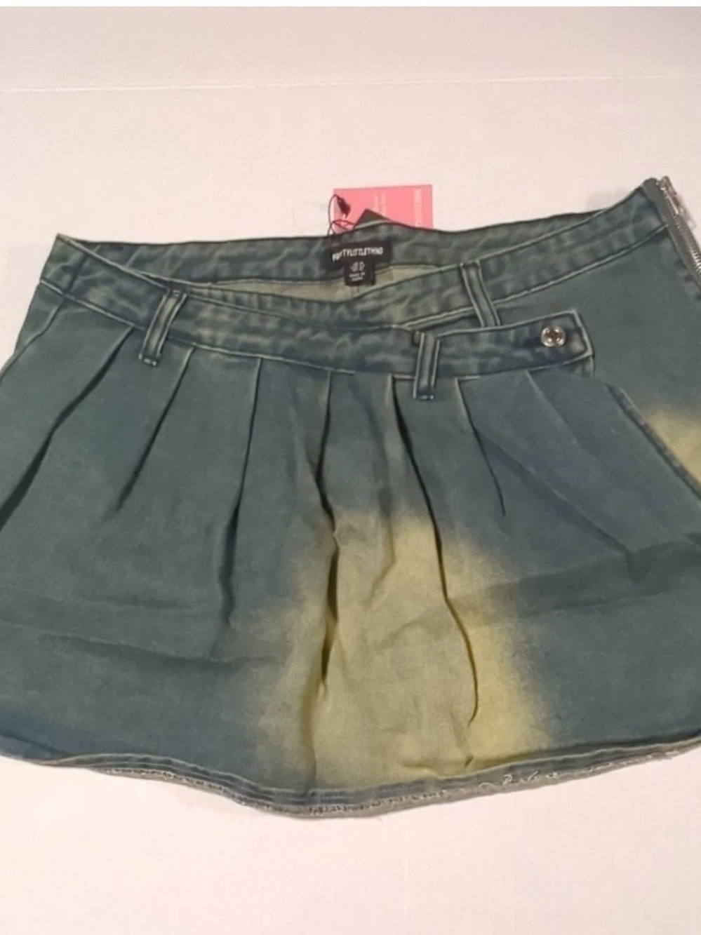 PRETTYLITTLETHING Indigo Vintage Wash Asymmetric Mini Denim Tennis Skirt US 10